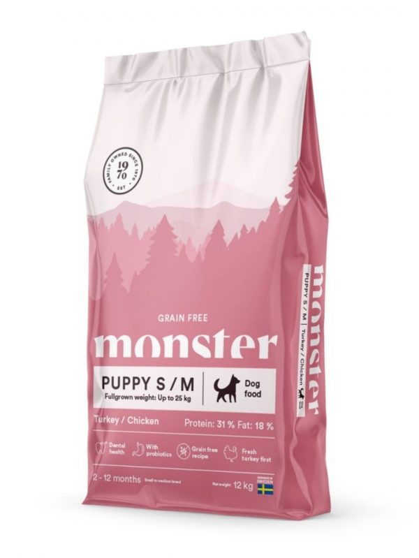 Monster Dog Puppy Small & Medium Grain Free Turkey & Chicken (12 kg)