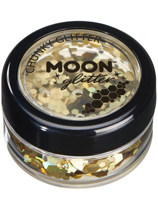 Moon glitter i burk, chunky holografisk 3g Guld