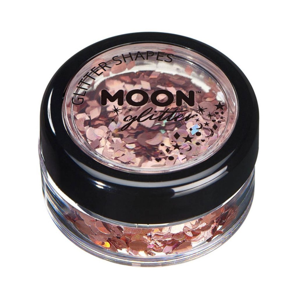 Moon glitter i burk, holografiska former 3g Roséguld