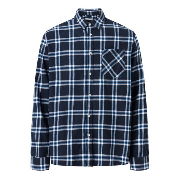 KnowledgeCotton Apparel Relaxed Indigo Checkered Shirt - Gots/Vegan